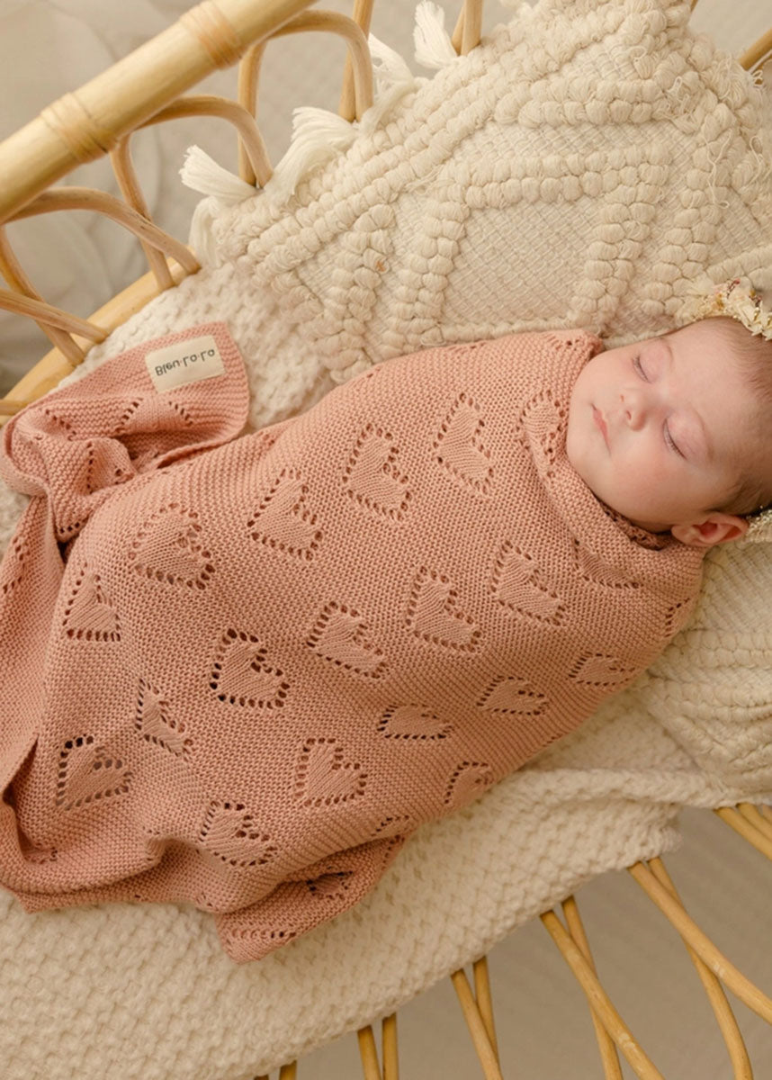 Cotton Receiving & Swaddle Blanket - Rose Pink Heart