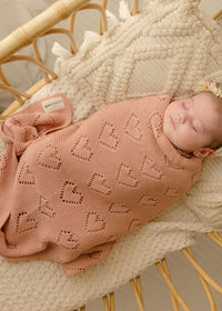 Cotton Receiving & Swaddle Blanket - Rose Pink Heart