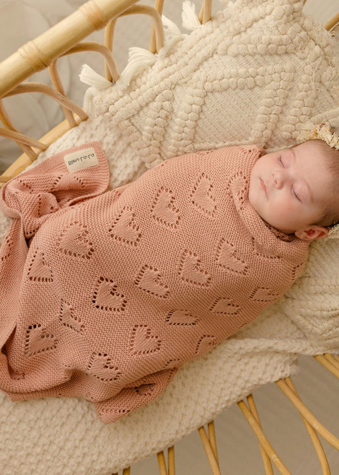 Cotton Receiving & Swaddle Blanket - Rose Pink Heart