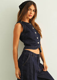 Padma Denim Button Front Vest - Indigo