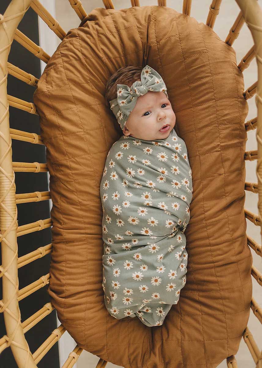 Light Green Daisy Bamboo Stretch Swaddle