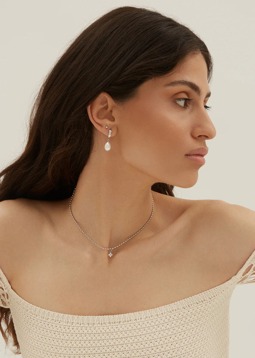 Grace Pearl Hoops - Silver