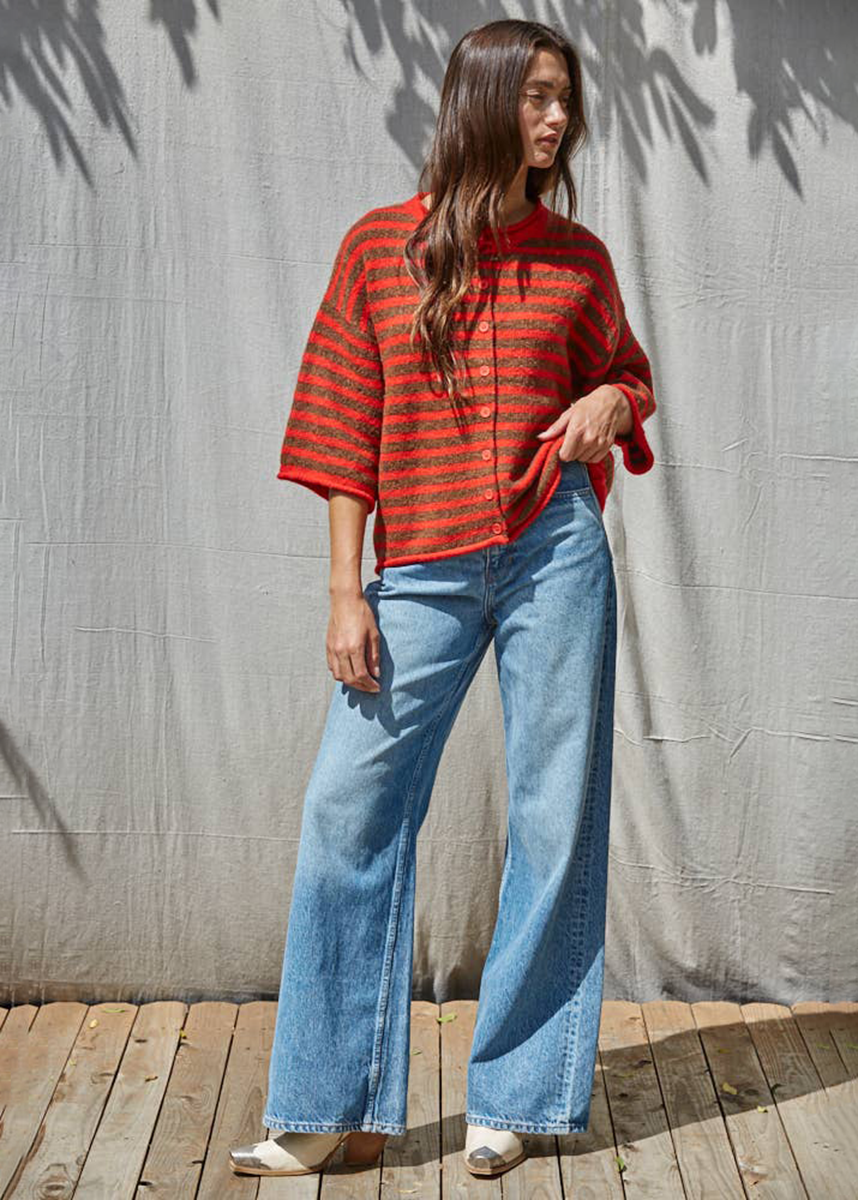 Kelsey Quarter Sleeve Cardigan - Red Camel