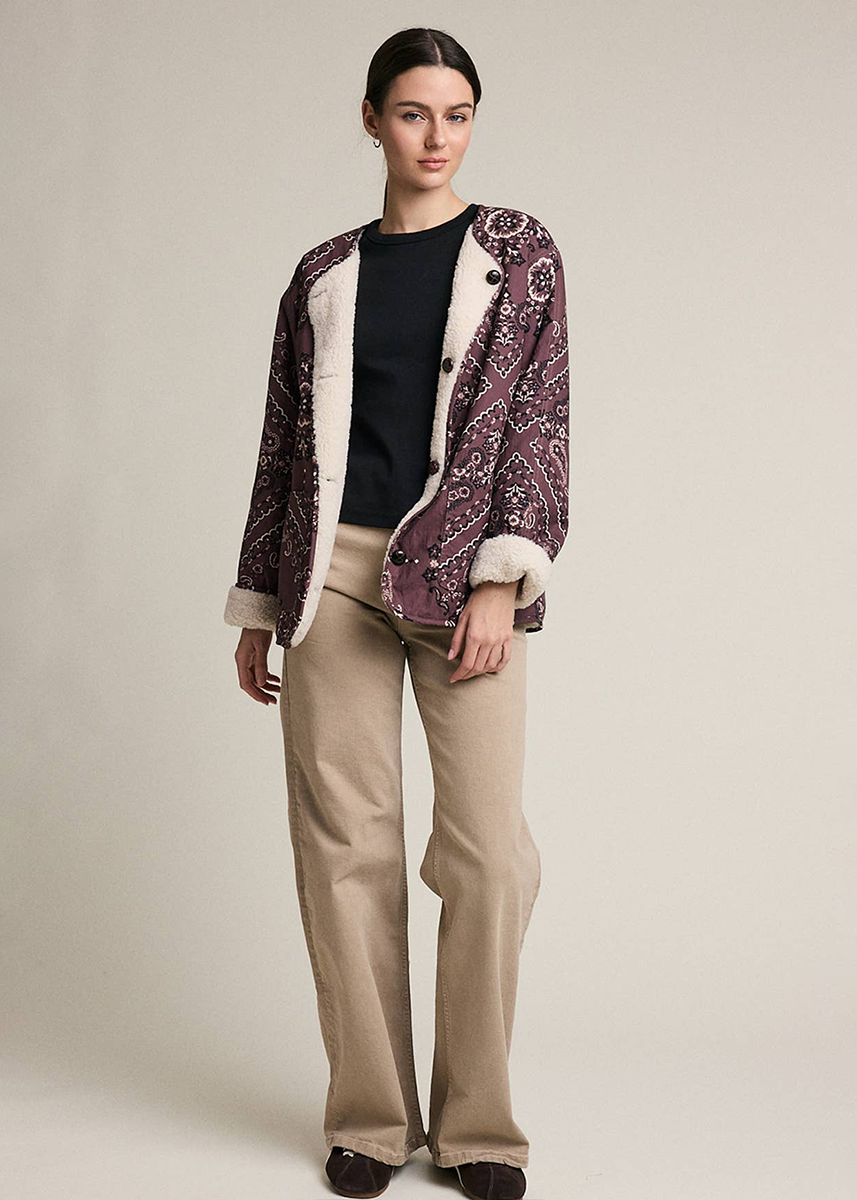 Rahat Reversible Sherpa Paisley Jacket - Bandana Brown