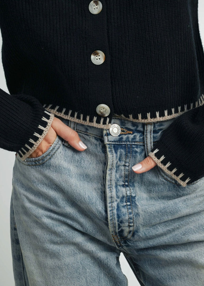 Cordelia Contrast Edge Cardigan - Black Taupe