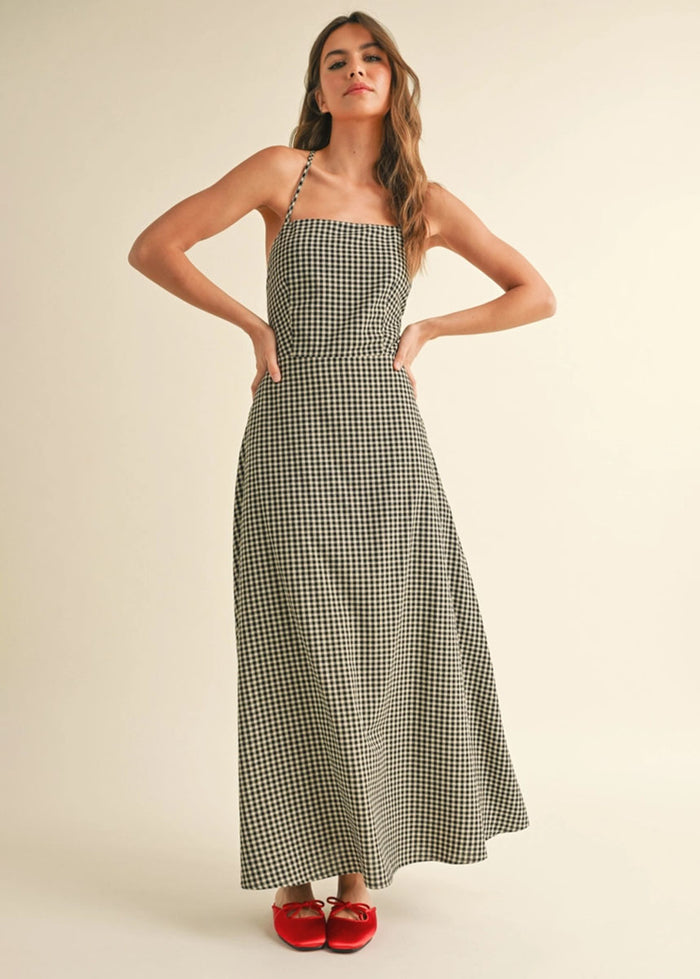Ina Gingham Maxi Dress - Black & White
