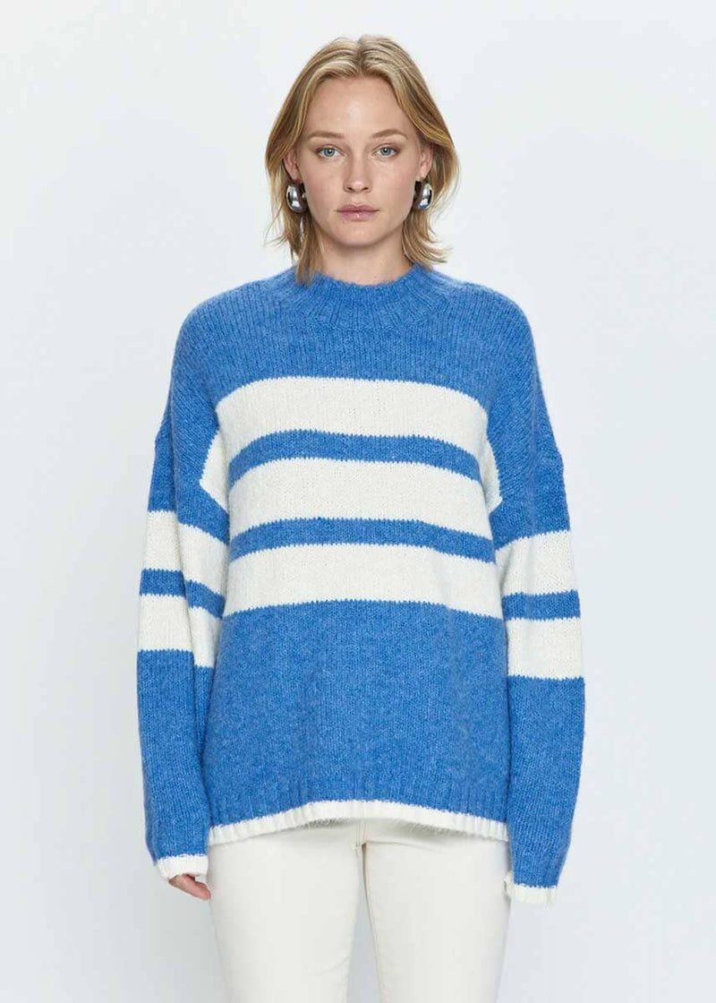 Carlen Mock Neck Sweater - Campanula White Stripe