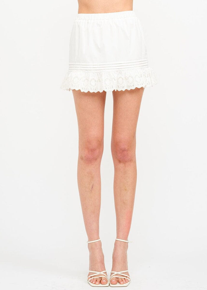 Jenna Lace Trim Mini Skirt - Off-White