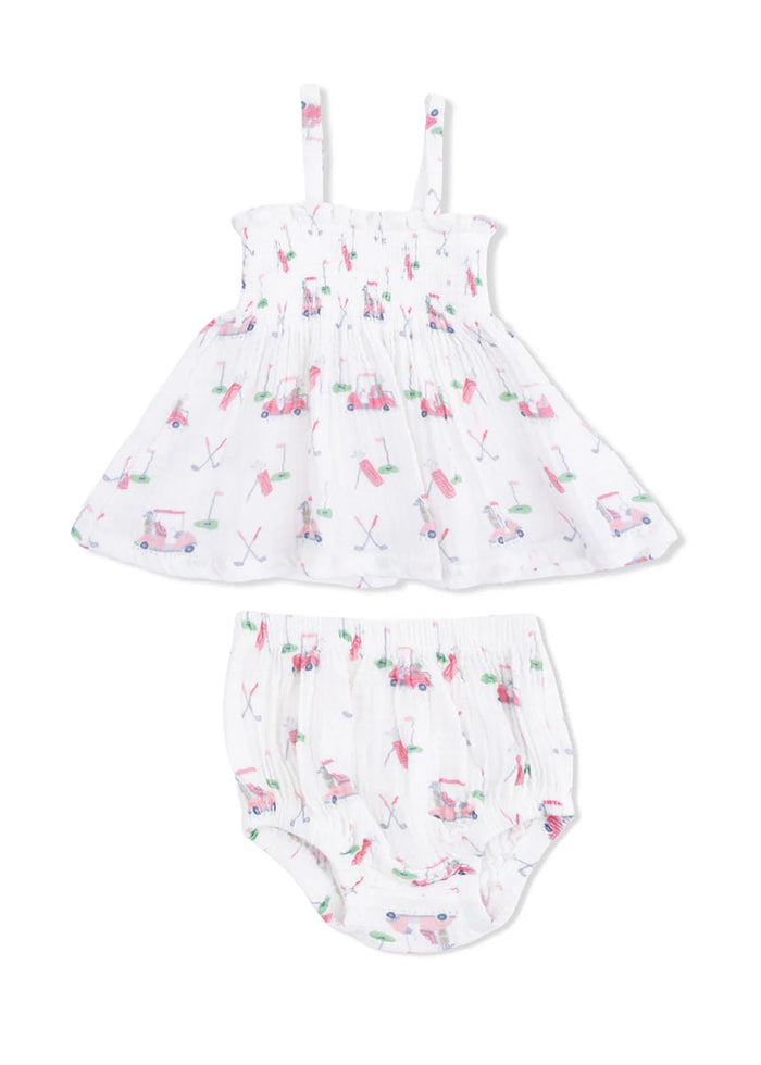 Smocked Top & Bloomer Set - Baby Golf Carts Pink