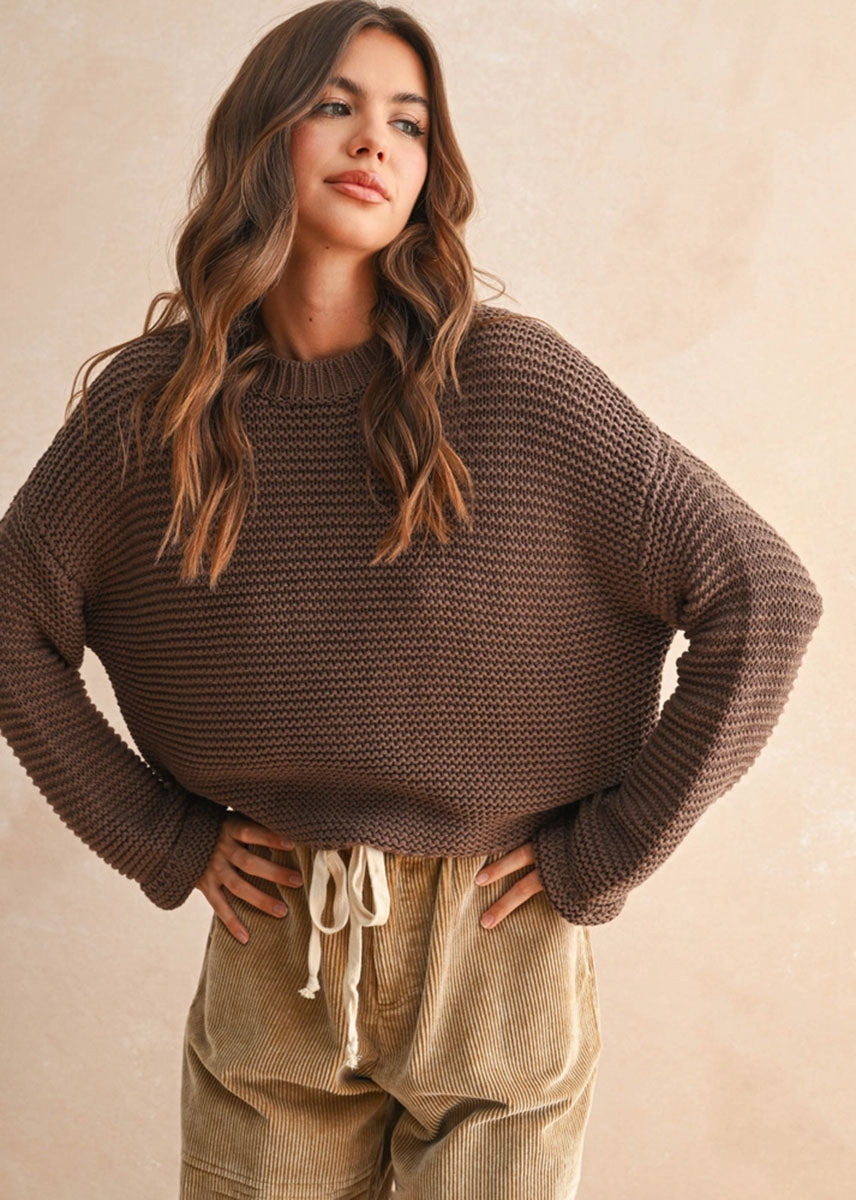 Hattie Round Neck Sweater - Chocolate