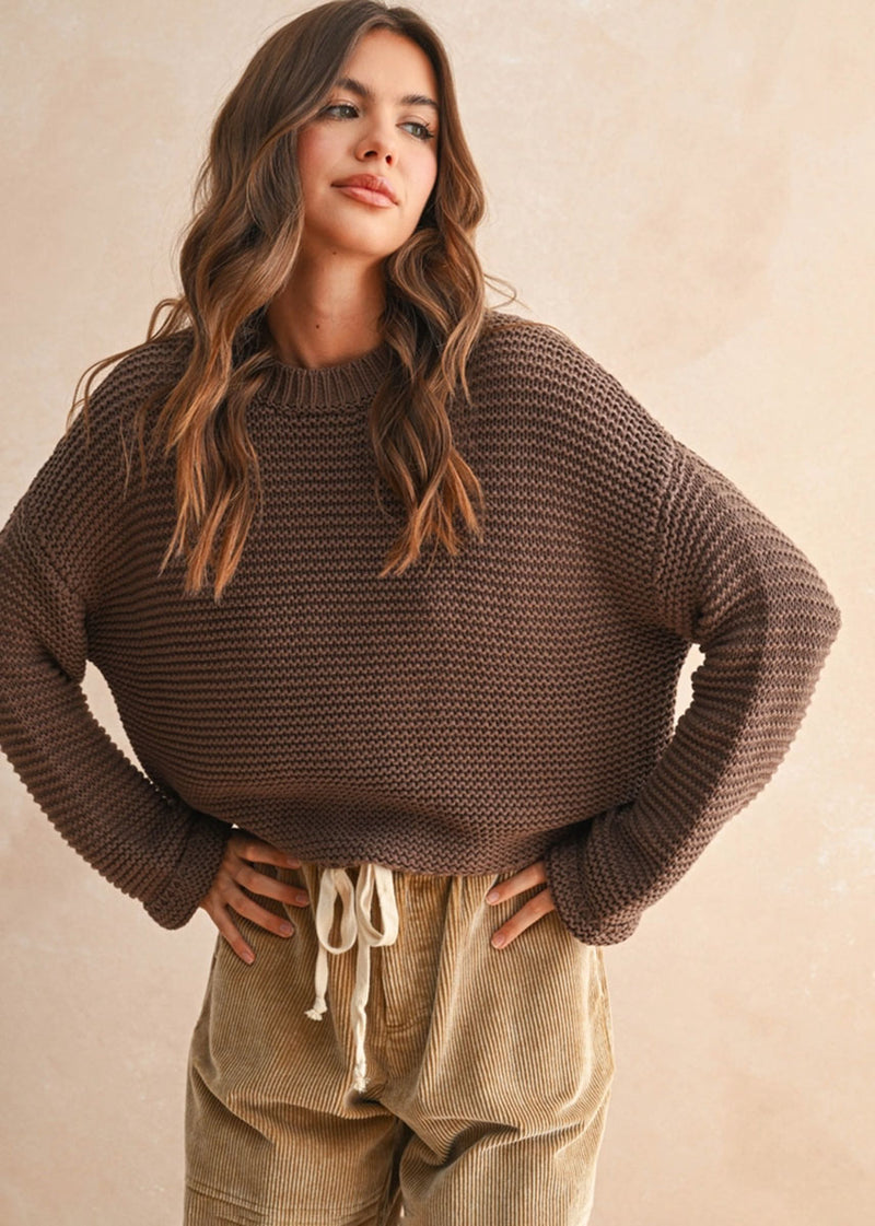 Hattie Round Neck Sweater - Chocolate