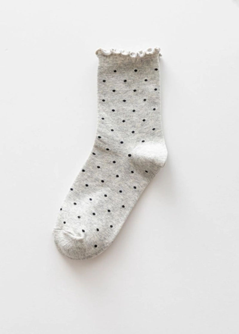 Ruffle Edge Polka Dot Socks - Light Gray