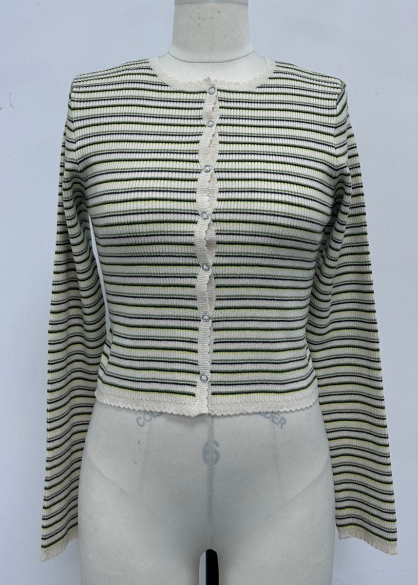 Sailor Striped Cardigan - Cream & Olive