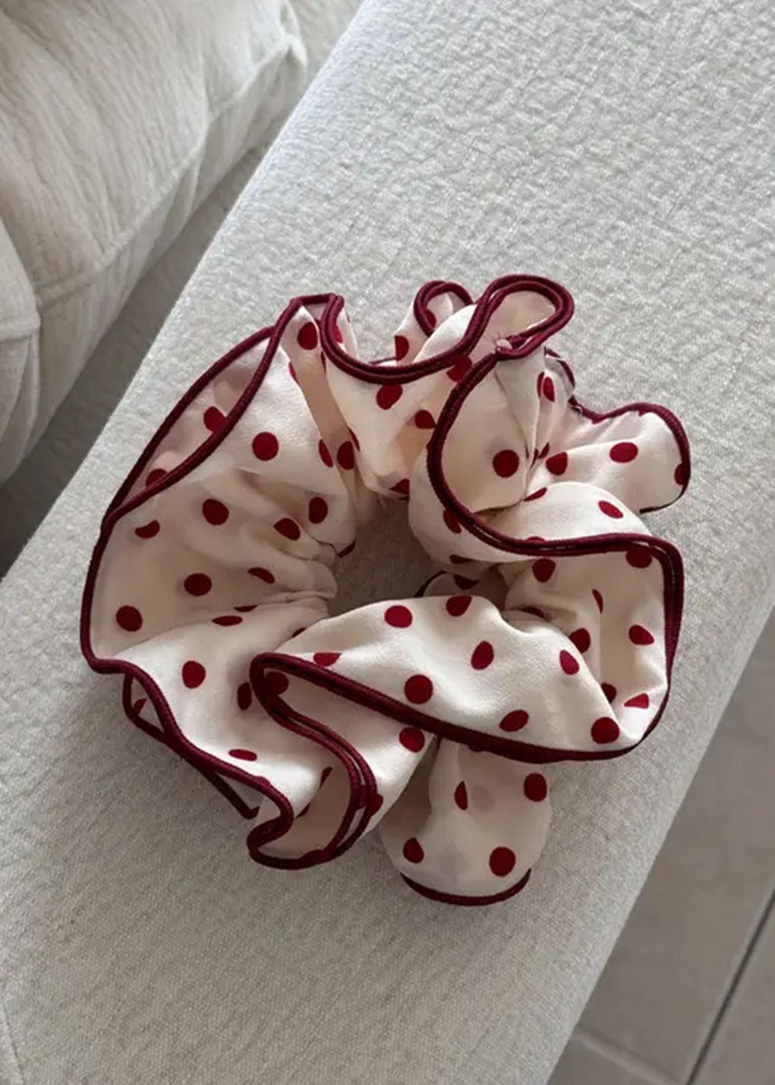 Pink Polka Dot Ruffled Scrunchie