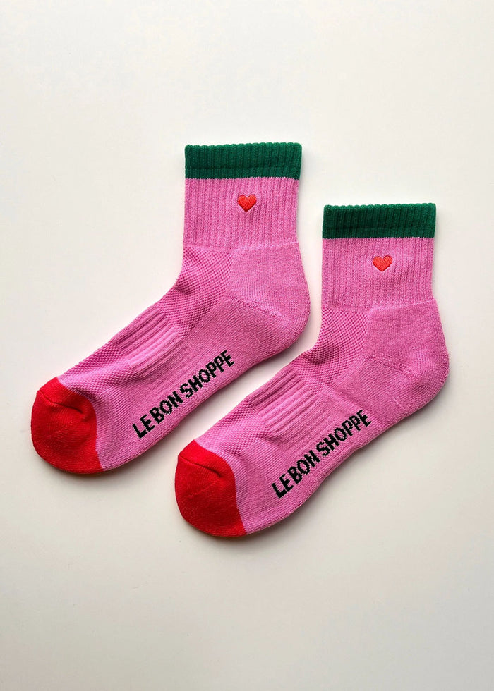 Embroidered Color Block Girlfriend Socks - Rose Green Heart