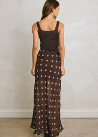 Frannie Polka Dot Chiffon Maxi Skirt - Chocolate Cream
