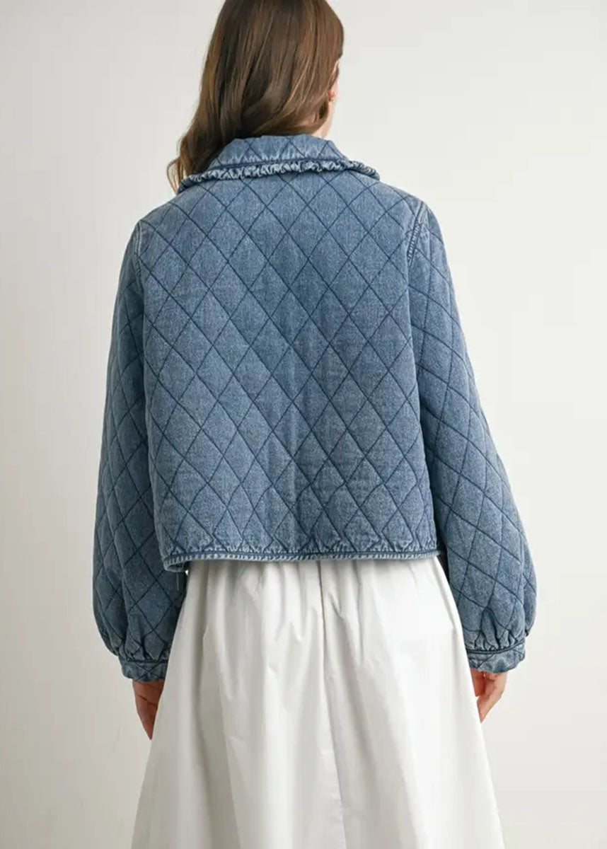 James Quilted Tie-Front Jacket - Denim