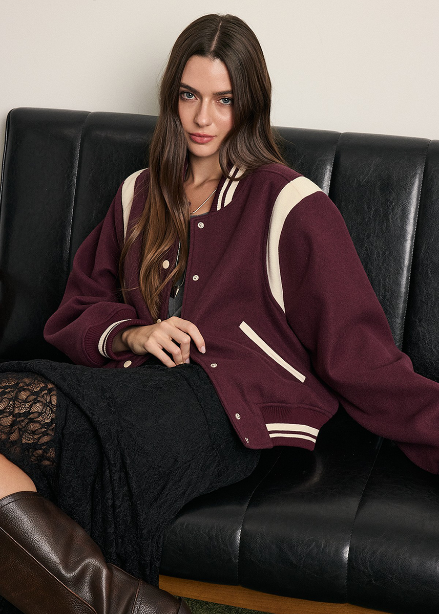 Raphi Varsity Bomber Jacket - Wine