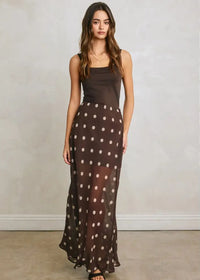 Frannie Polka Dot Chiffon Maxi Skirt - Chocolate Cream