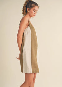 Laurel Color Block Linen Mini Dress - Olive & Oatmeal