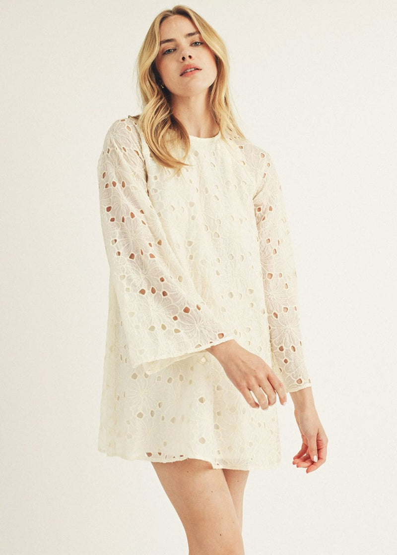 Tilda Eyelet Shift Dress - Cream Floral