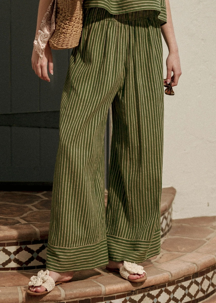 Olivette Striped Wide Leg Pants - Green