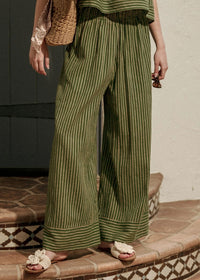 Olivette Striped Wide Leg Pants - Green