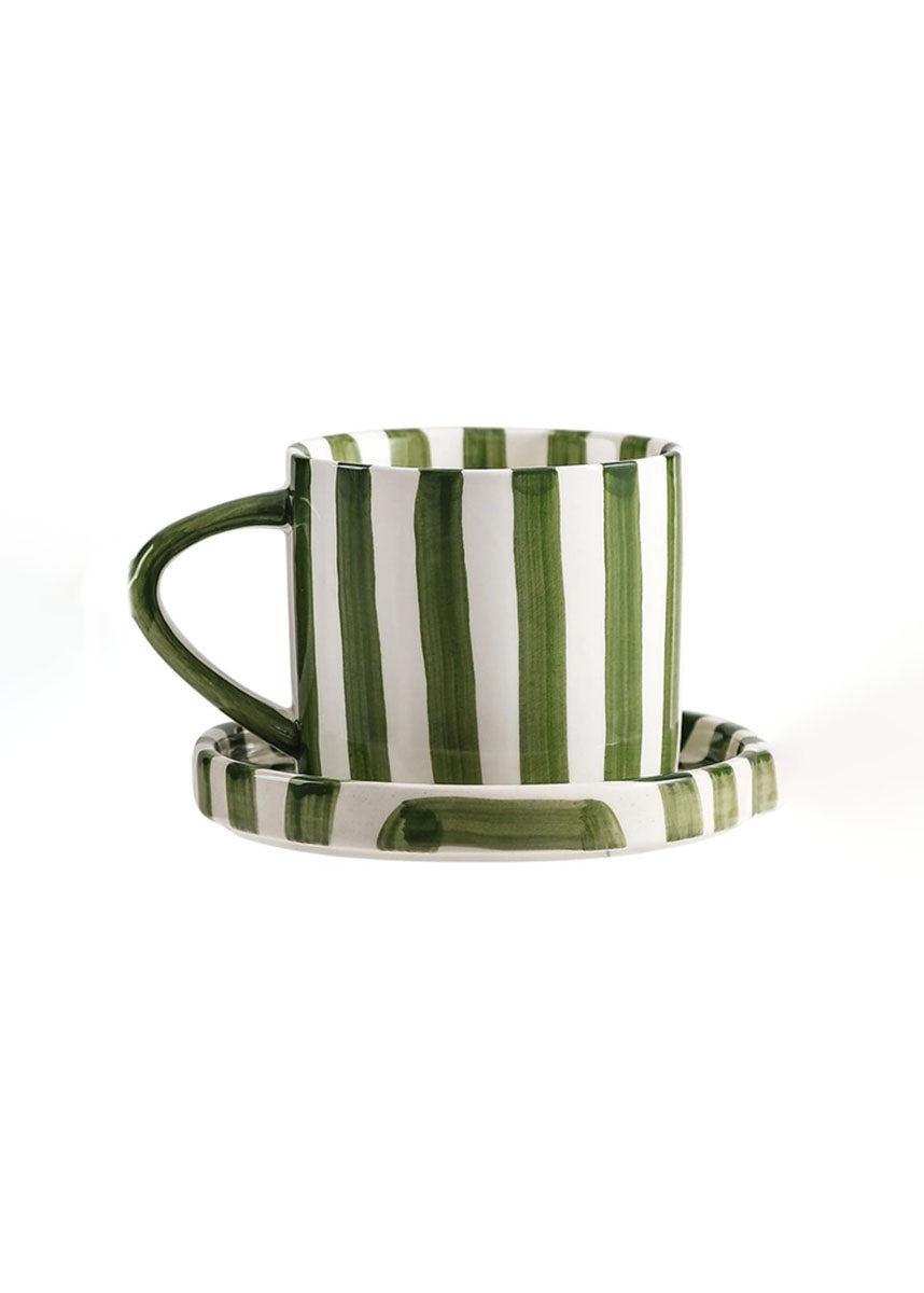 Tratto Cafe Cup & Saucer Set - Matcha Stripe