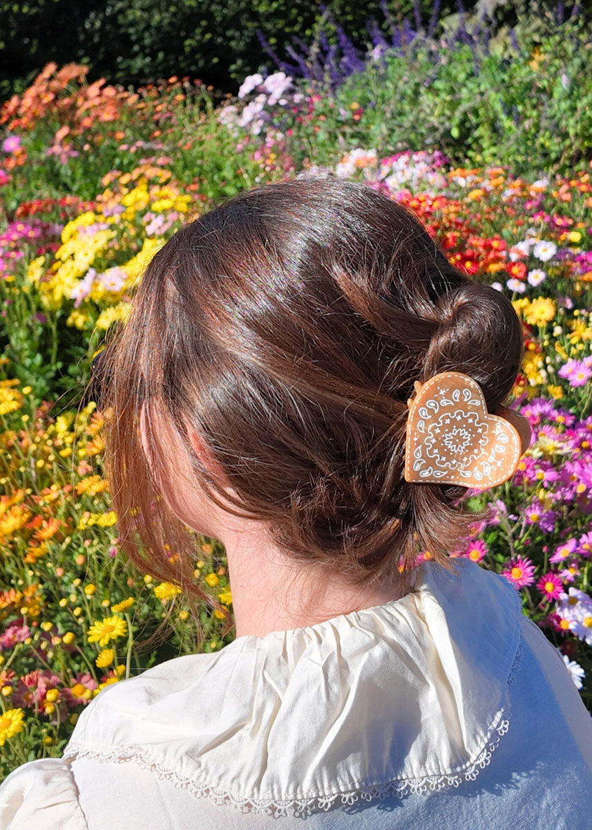 Paisley Heart Claw Clip - Brown