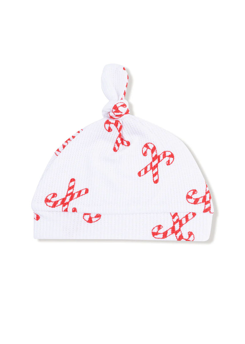 Waffle Knotted Hat - Candy Canes