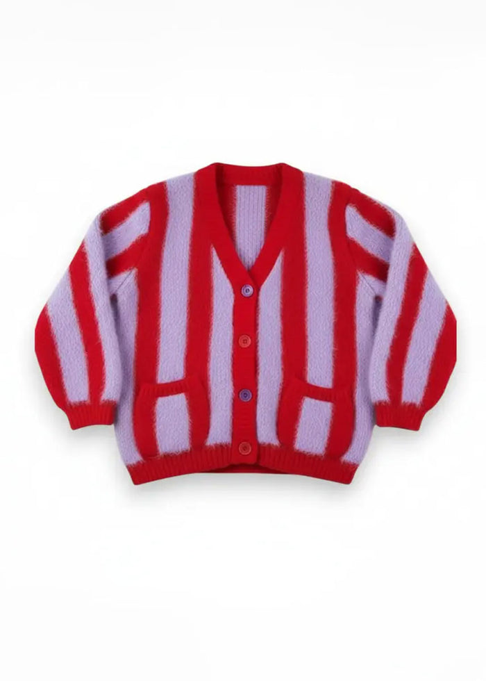 Big Top Striped Cardigan - Red & Lavender