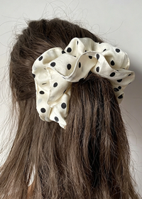Polka Dot Satin Scrunchie - Ivory