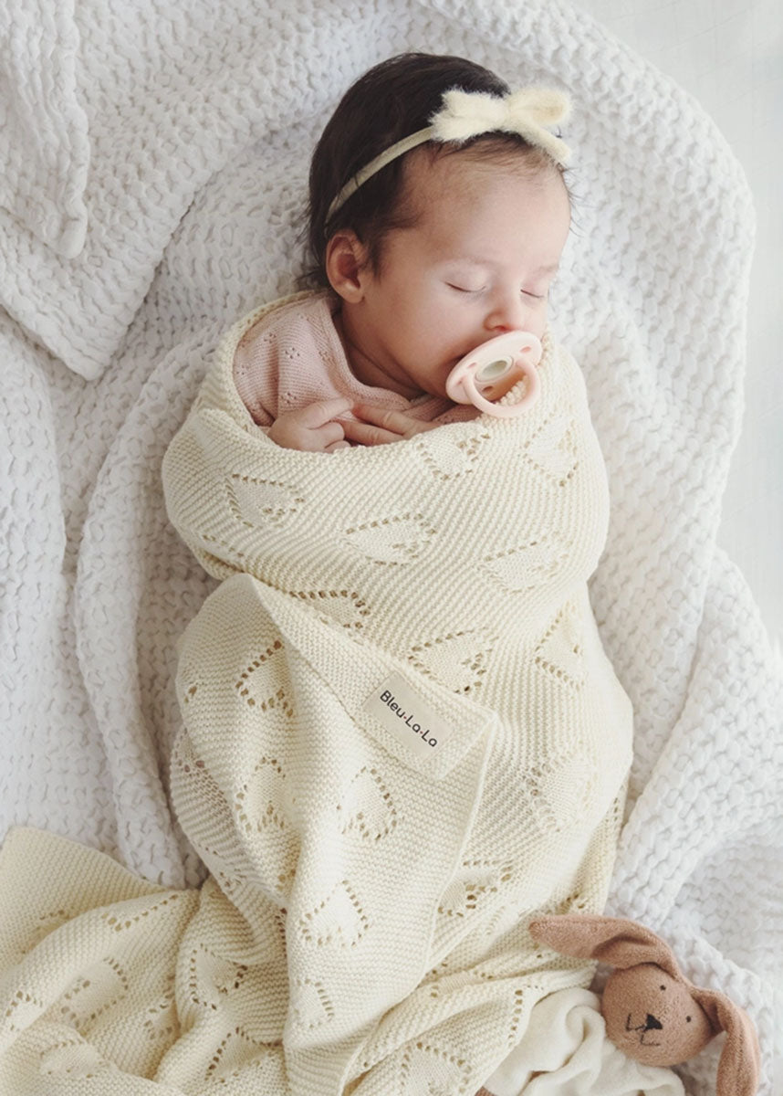 Cotton Receiving & Swaddle Blanket - Cream Heart
