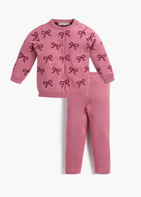 Cutie Cardigan & Pants Set - Pink Ribbons