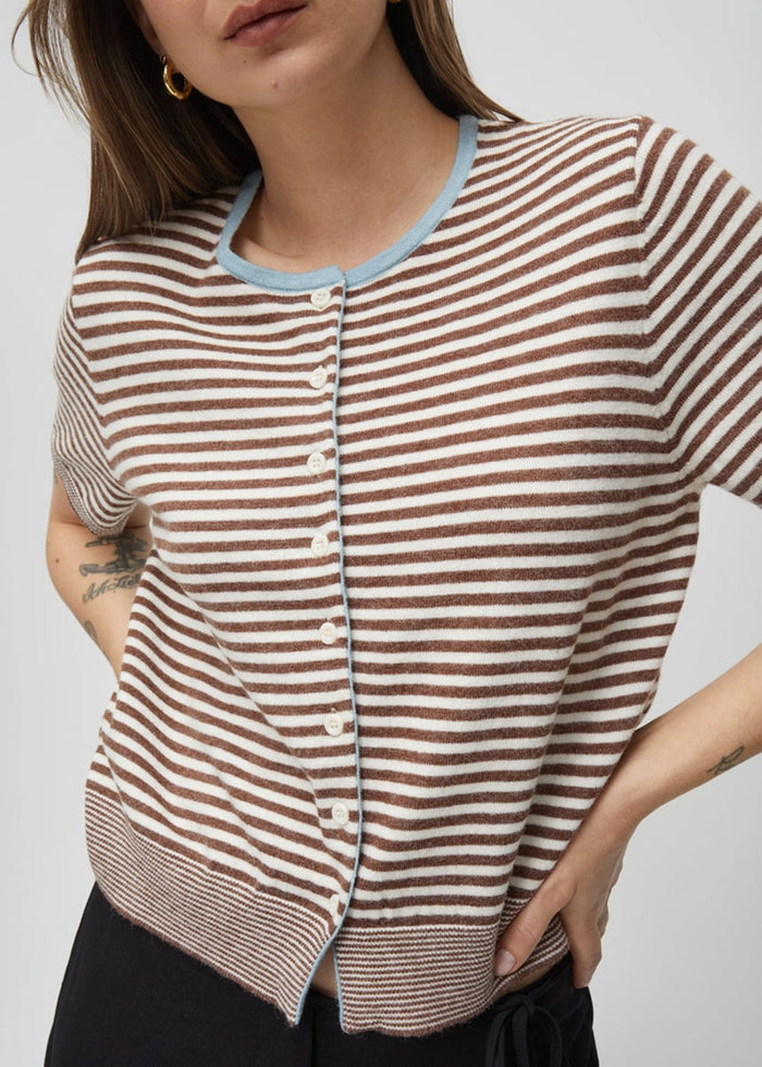 The Faye Cardigan - Brown/Ivory/Blue