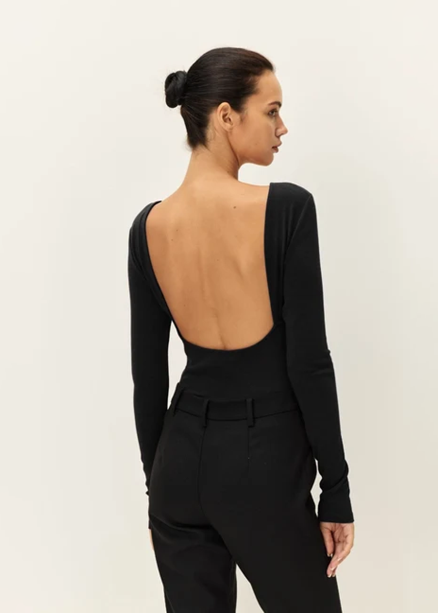 Odette Low Scoop Back Top - Black