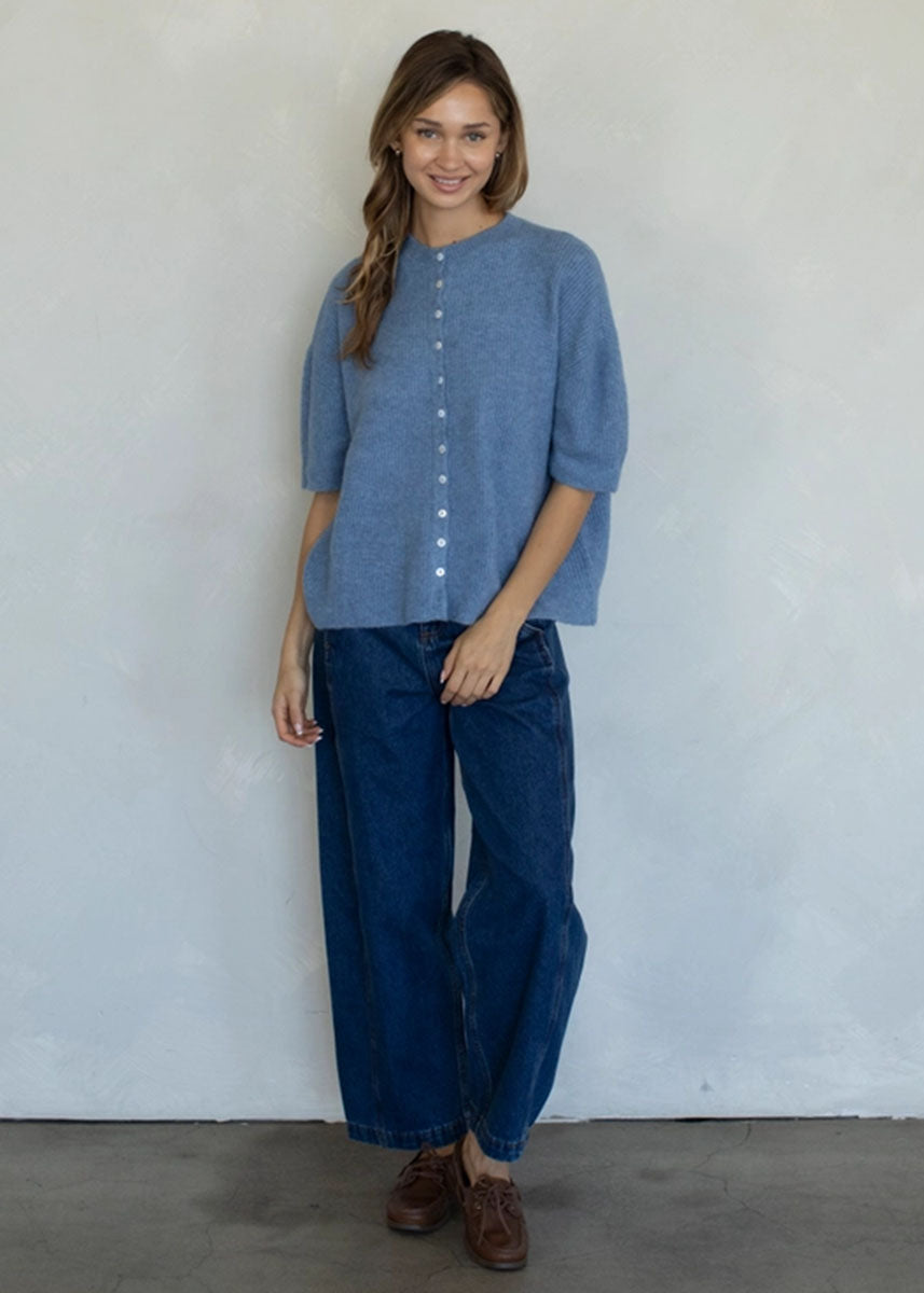 Cherie Ribbed Cardigan - Dusty Blue