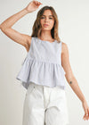 Sky Meadow Peplum Tie Top - Blue & Ivory