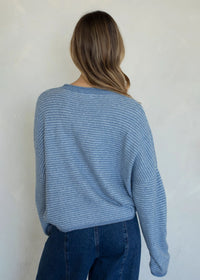 Piper Pin Striped Cardigan - Dusty Blue
