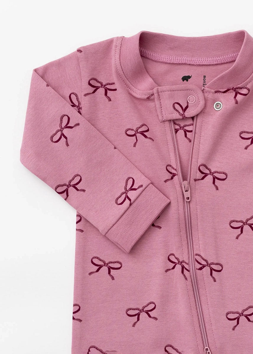 One Piece Zipper Jammies - Pink Ribbons