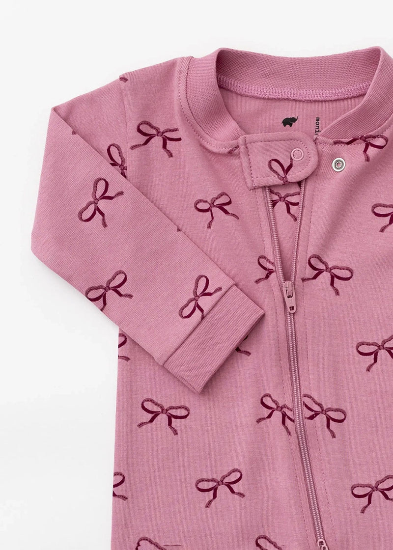 One Piece Zipper Jammies - Pink Ribbons
