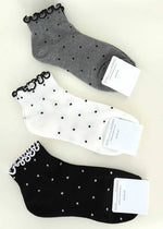 Polka Dot Frill Knit Socks - Gray”