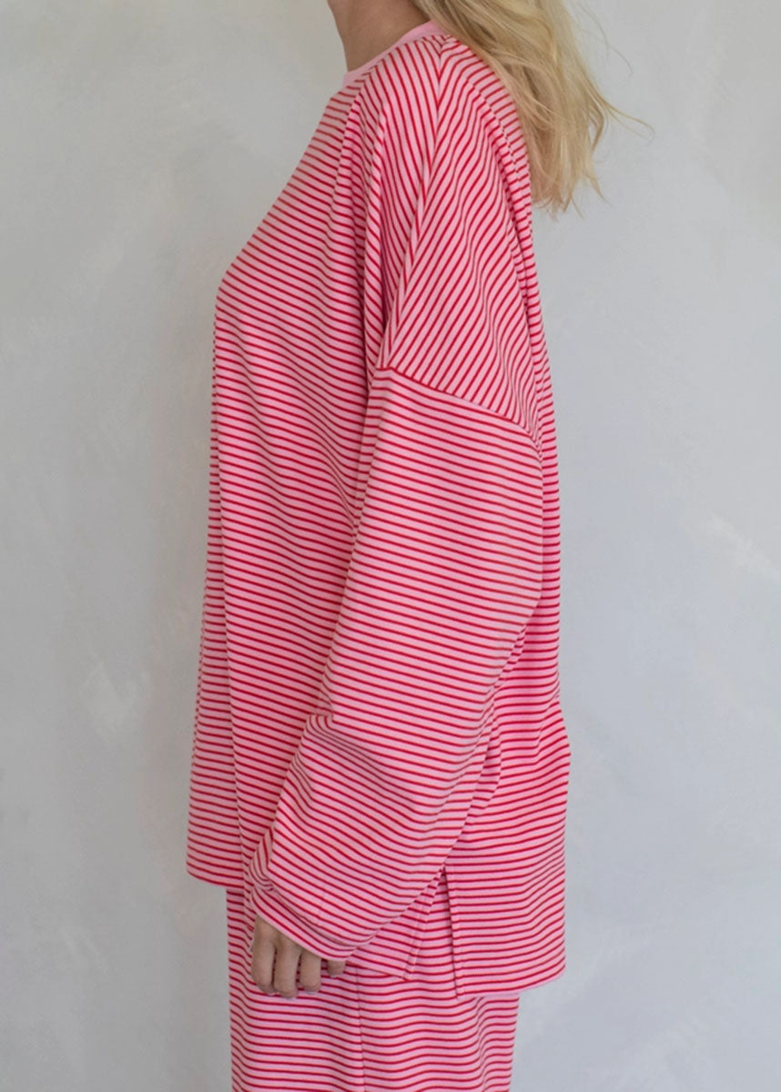 Levi Striped Fleece Oversized Top - Pink