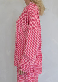 Levi Striped Fleece Oversized Top - Pink