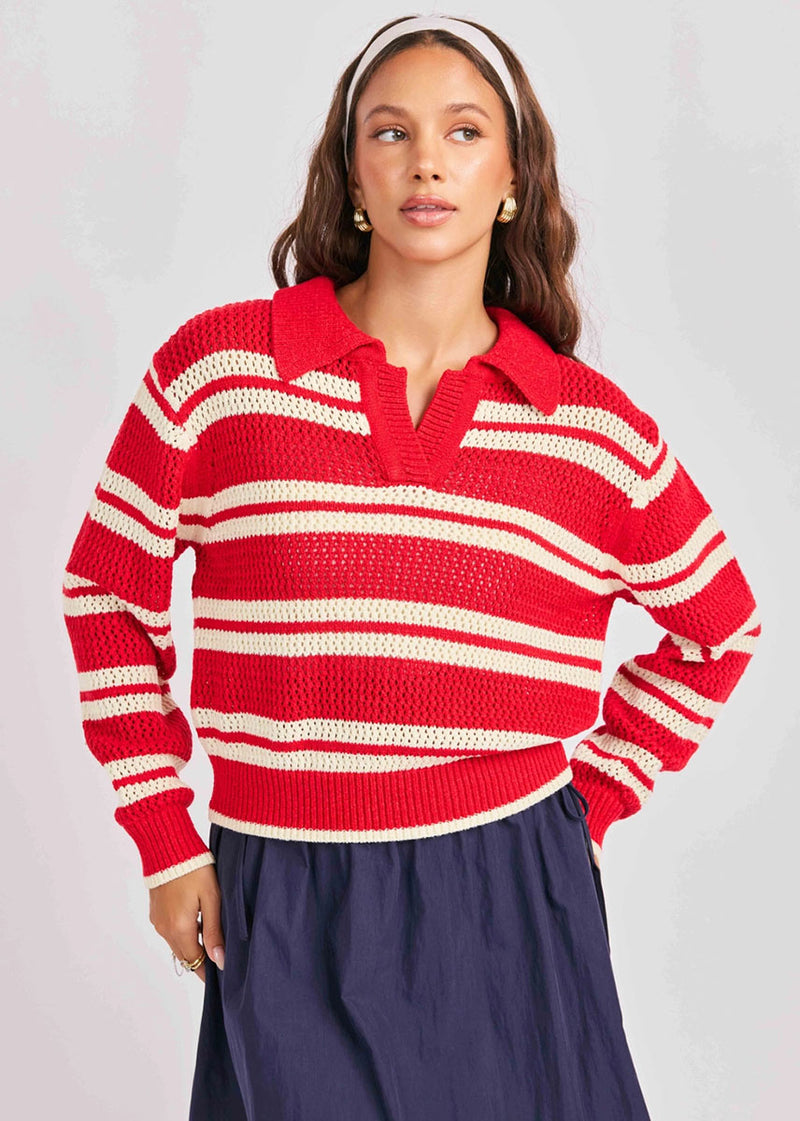 Caddie Collared Sweater - Red Ivory