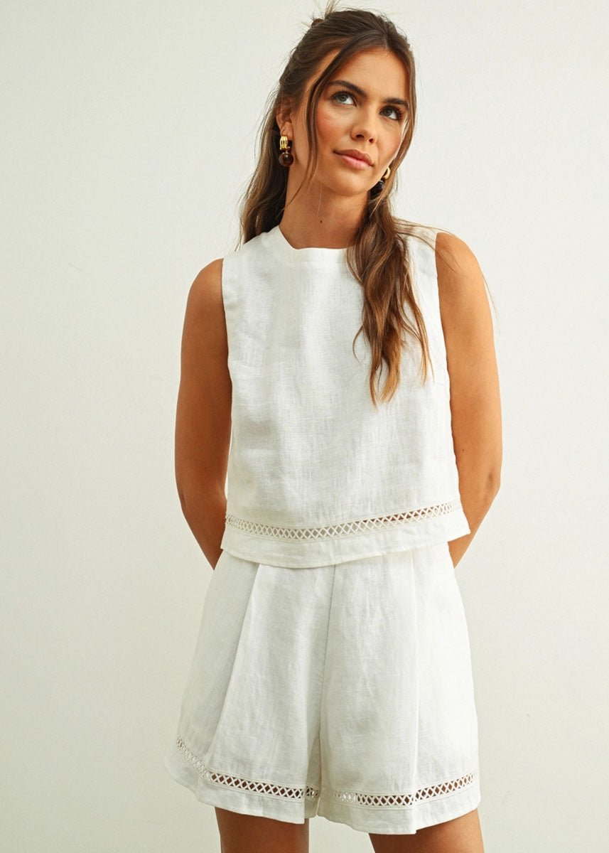Veila Linen Stitch Crop Top - White