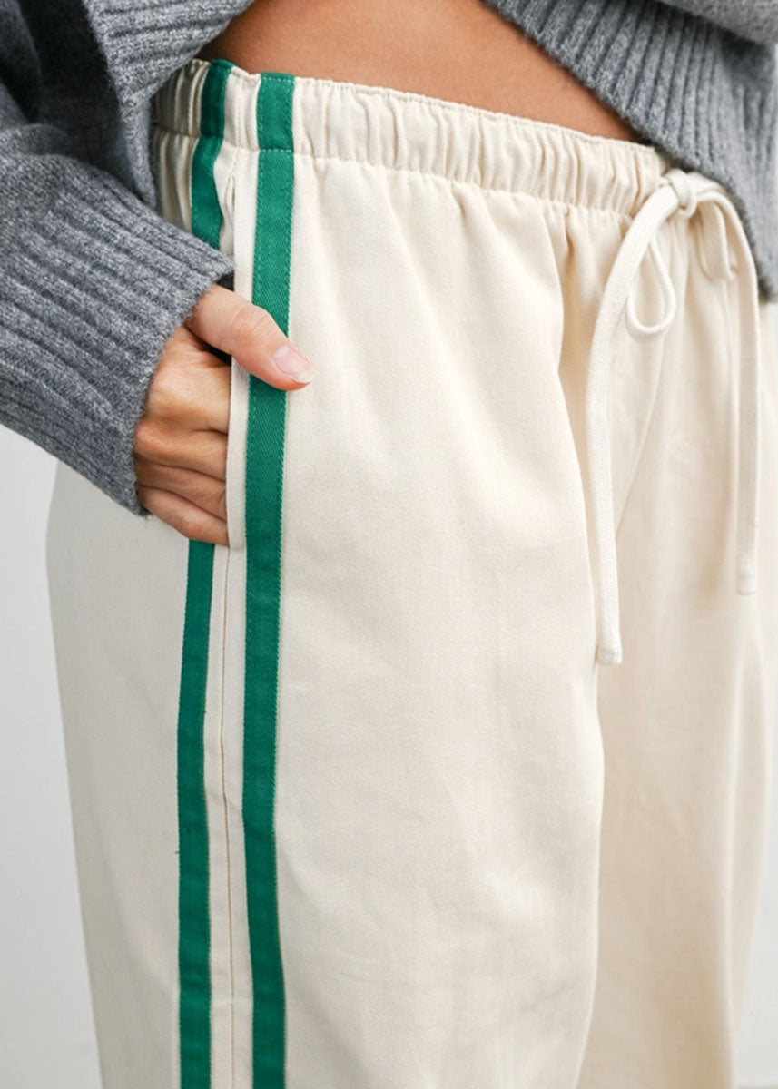 Eagan Striped Drawstring Track Pants - Ivory & Green