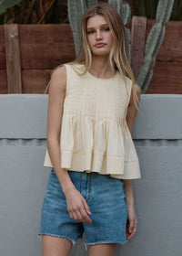 Petunia Pleated Flare Peplum Top - Light Yellow