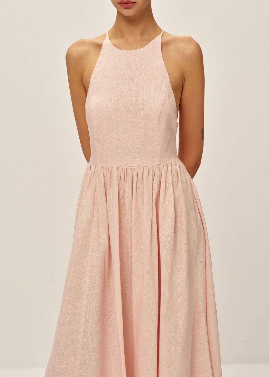 Heidi Linen Midi Dress - Pink