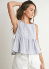 Sky Meadow Peplum Tie Top - Blue & Ivory